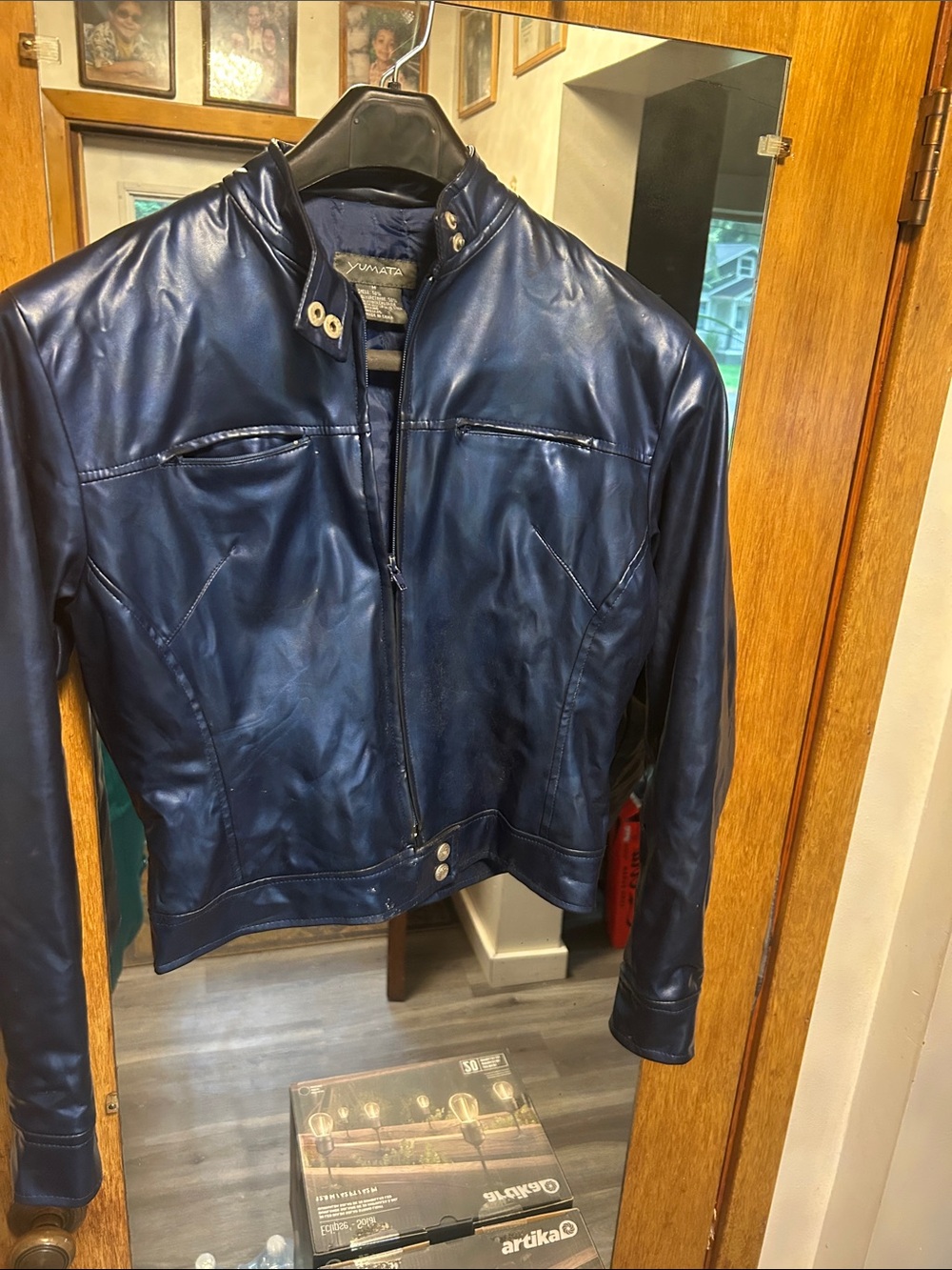 Women's Navy polyurethane Bomber Jacket